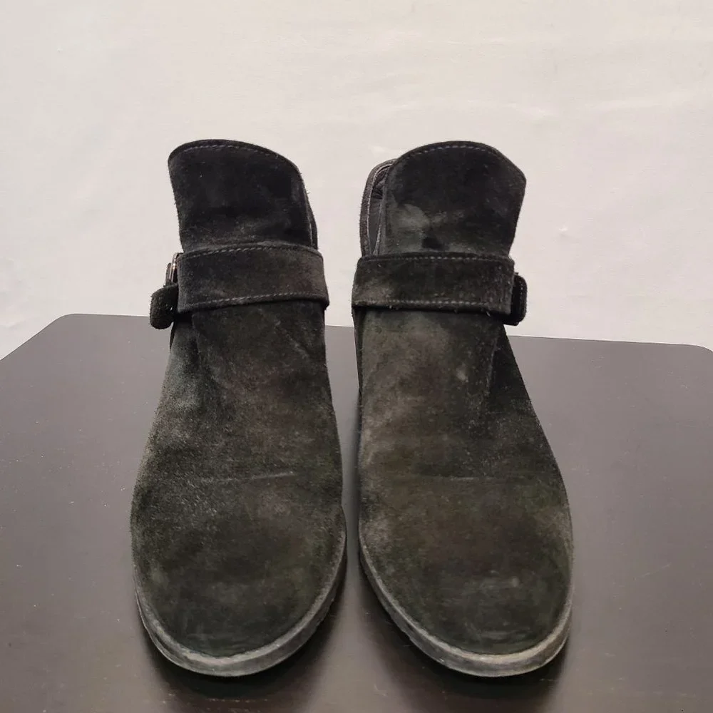 Stuart Weitzman Boots Black Leather Womens 8.5 Ankle Bootie Suede - Picture 2 of 9